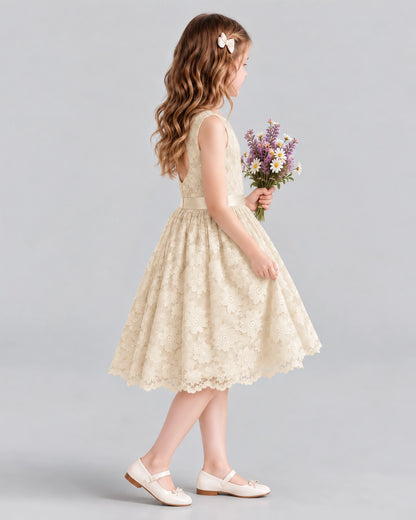 Champagne A-line Flower Girl Dresses Side
