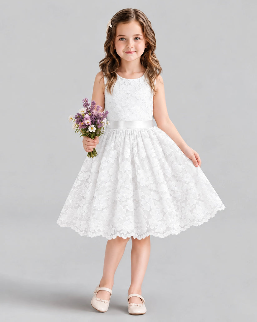 Ivory A-line Flower Girl Dresses Front