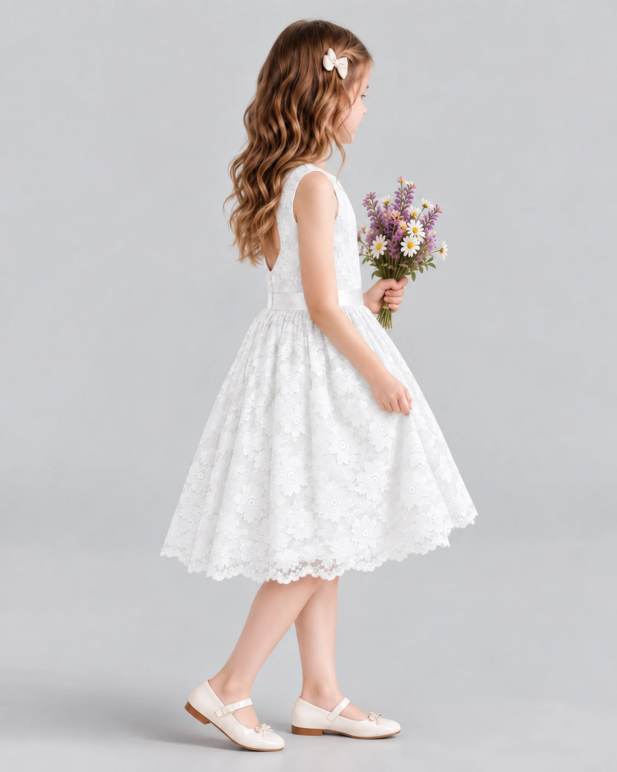 Ivory A-line Flower Girl Dresses Side