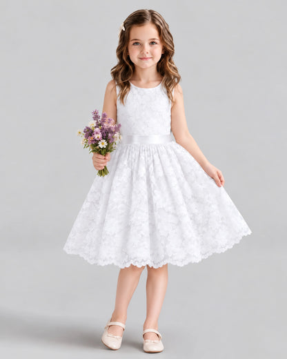 White A-line Flower Girl Dresses Front
