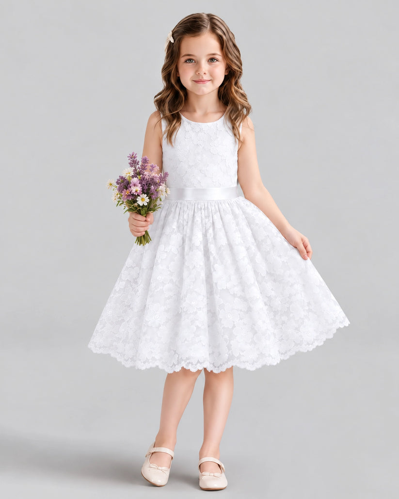 White A-line Flower Girl Dresses Front