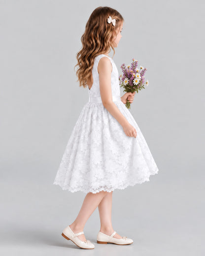 White A-line Flower Girl Dresses Side