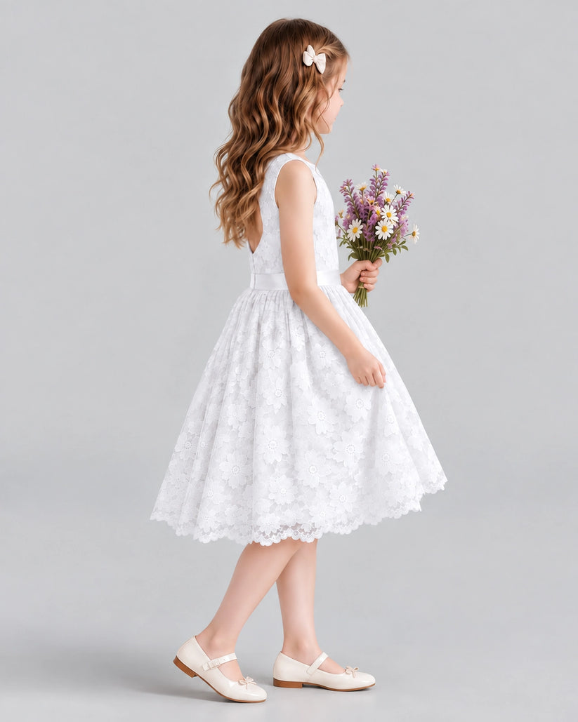White A-line Flower Girl Dresses Side
