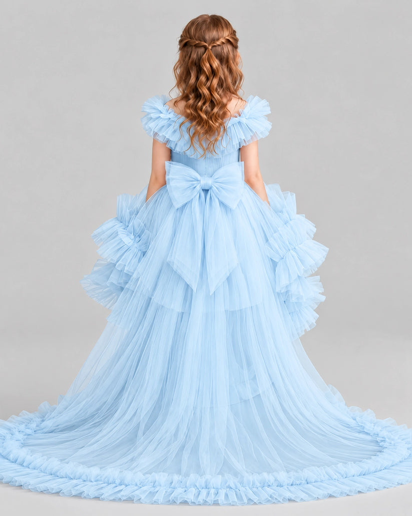 Baby Blue Ball Gown Girls Pageant Dresses Back