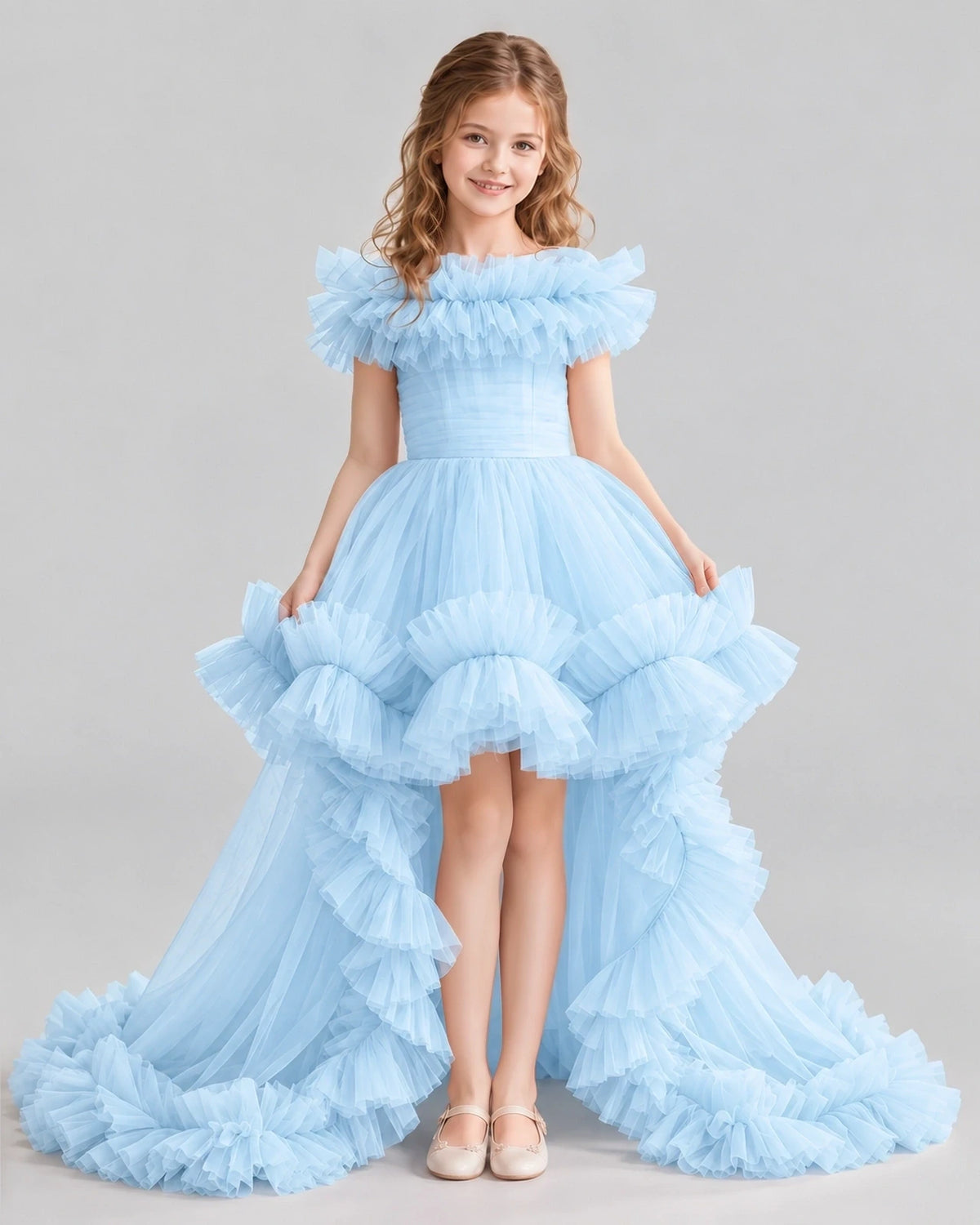 Baby Blue Ball Gown Girls Pageant Dresses Front