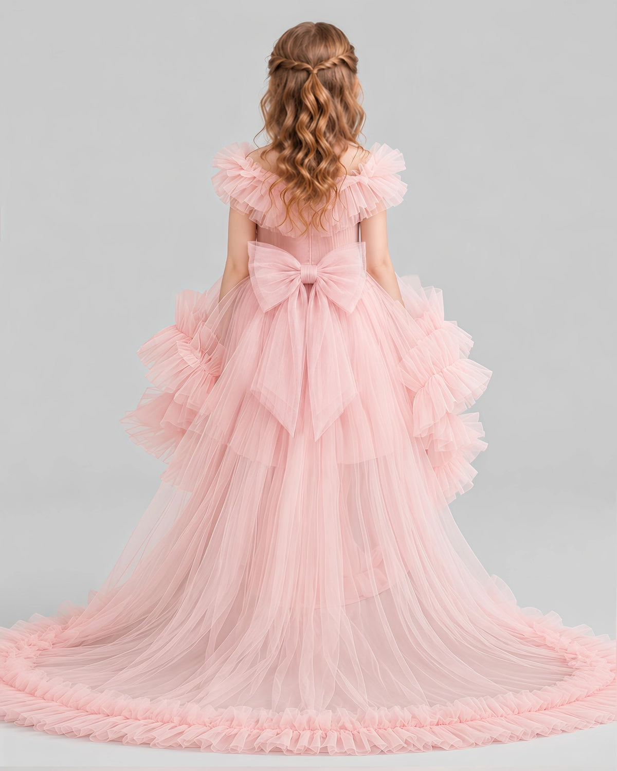 Blush Pink Ball Gown Girls Pageant Dresses Back