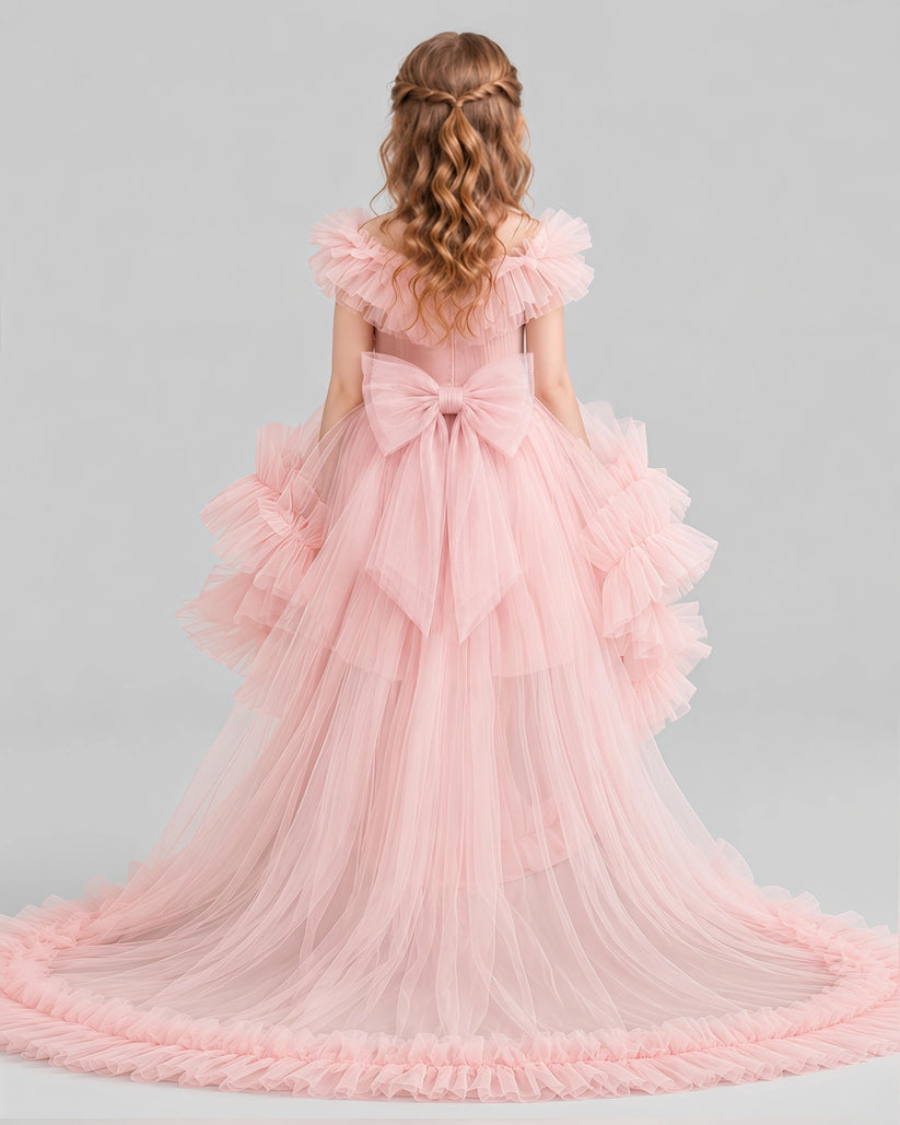Blush Pink Ball Gown Girls Pageant Dresses Back