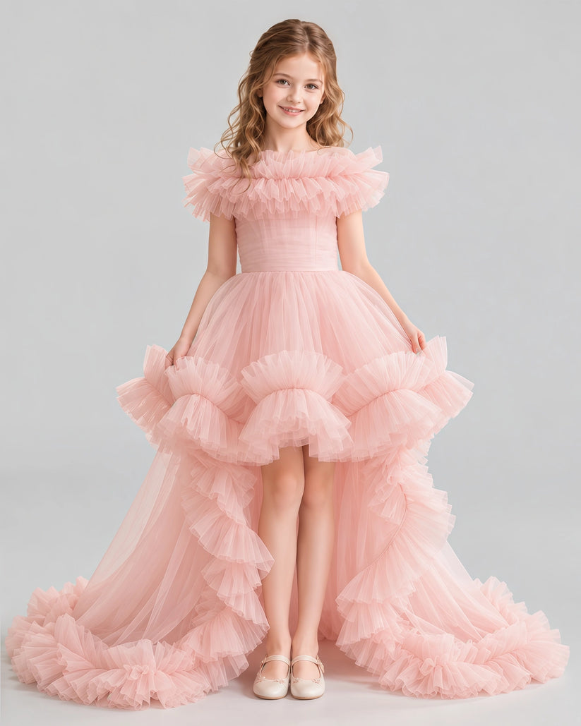 Blush Pink Ball Gown Girls Pageant Dresses Front