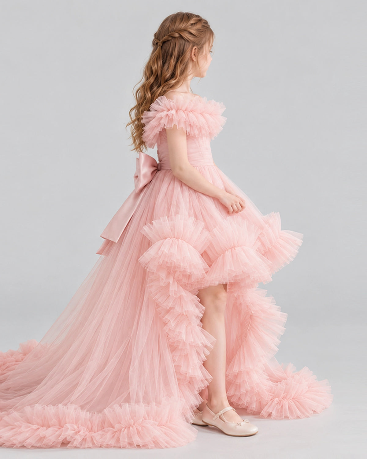 Blush Pink Ball Gown Girls Pageant Dresses Side