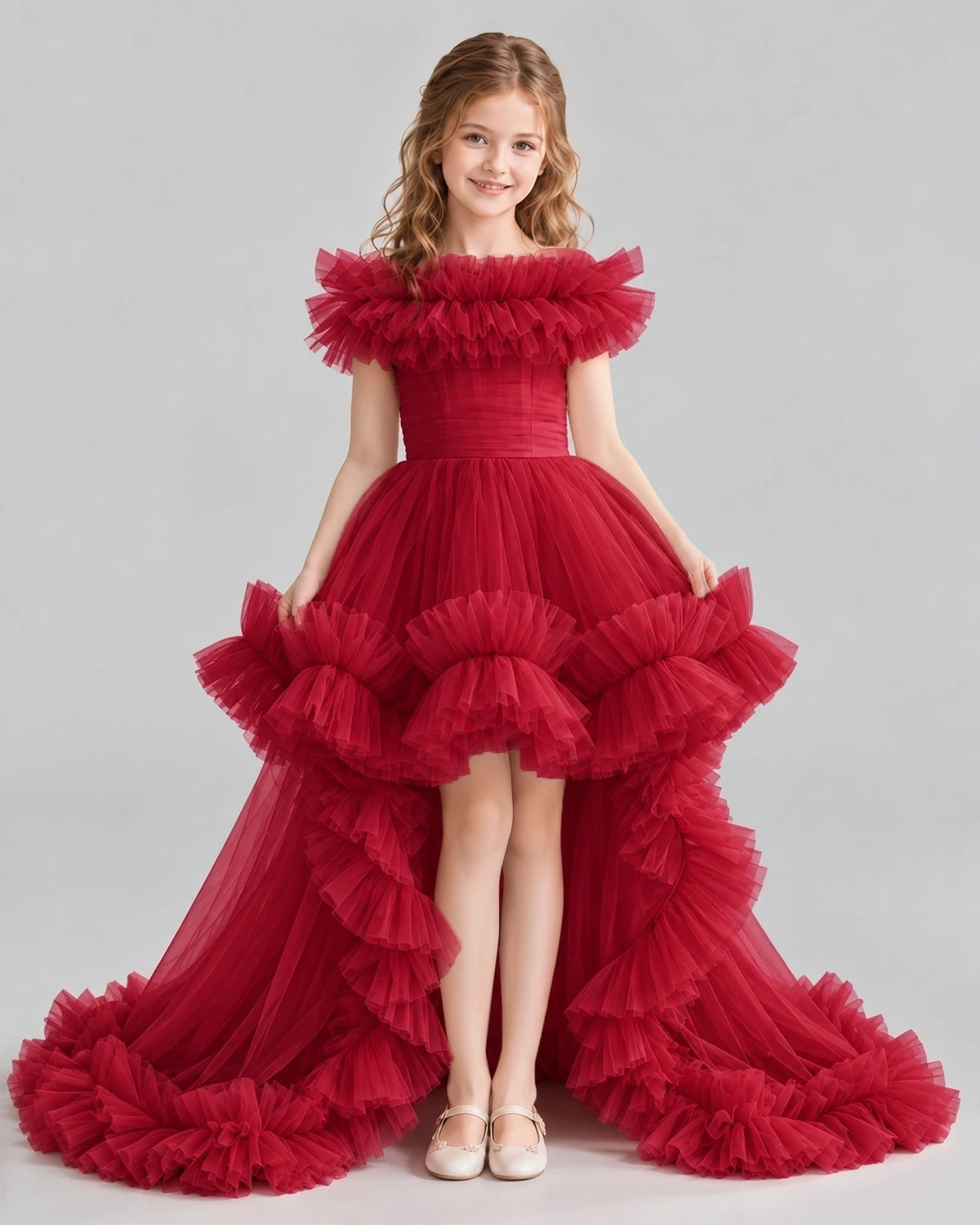 Burgundy Ball Gown Girls Pageant Dresses Front