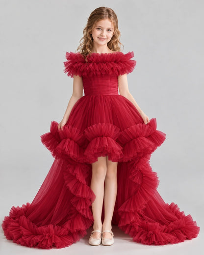 Burgundy Ball Gown Girls Pageant Dresses Front
