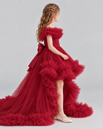 Burgundy Ball Gown Girls Pageant Dresses Side