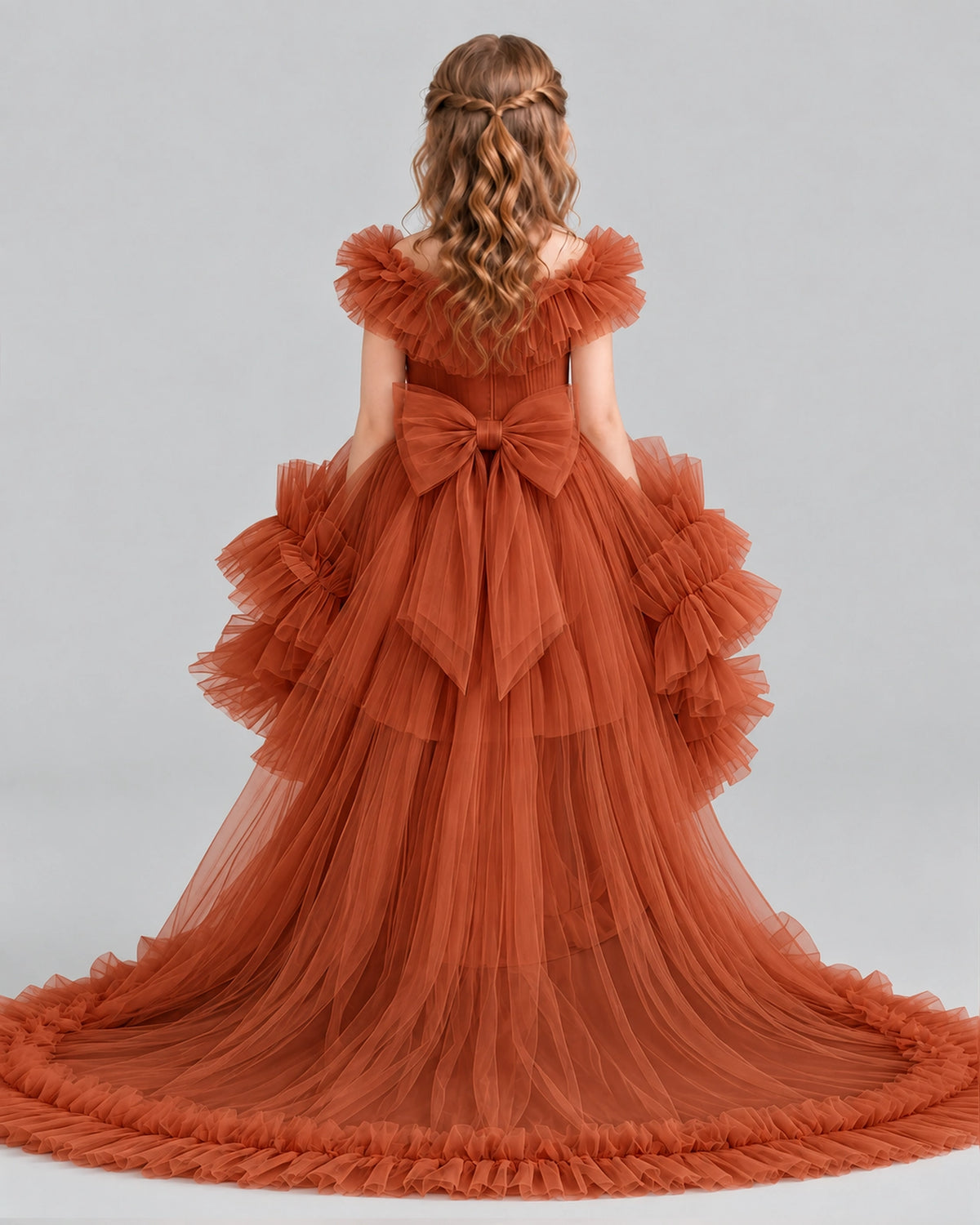 Burnt Orange Ball Gown Girls Pageant Dresses Back