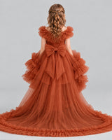 Burnt Orange Ball Gown Girls Pageant Dresses Back