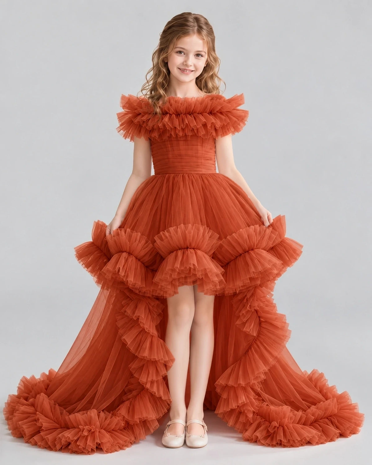 Burnt Orange Ball Gown Girls Pageant Dresses Front