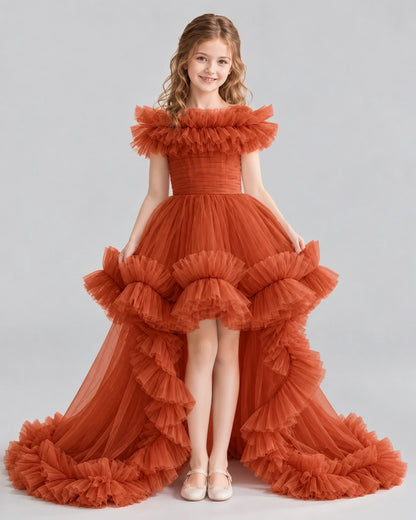 Burnt Orange Ball Gown Girls Pageant Dresses Front