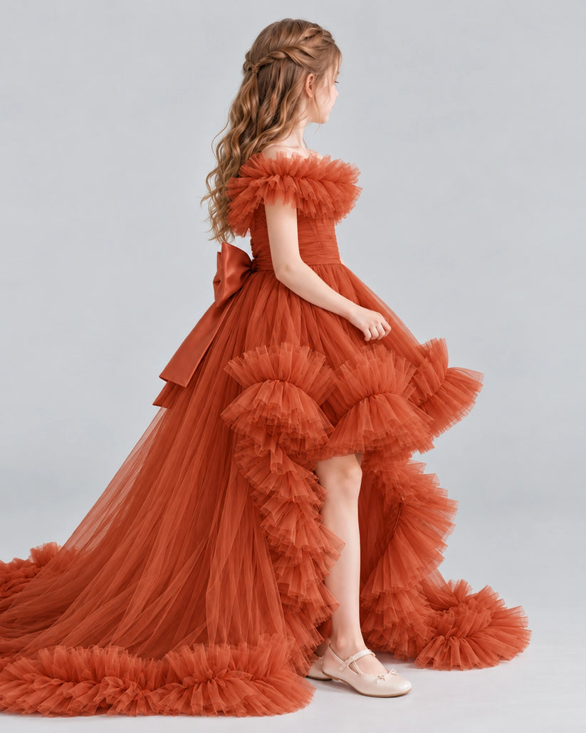 Burnt Orange Ball Gown Girls Pageant Dresses Side