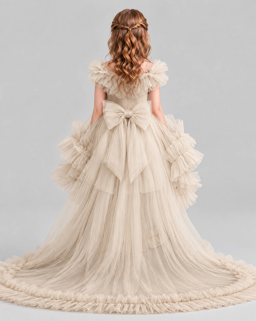 Champagne Ball Gown Girls Pageant Dresses Back