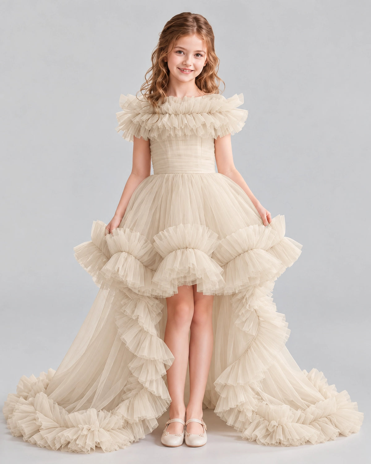 Champagne Ball Gown Girls Pageant Dresses Front