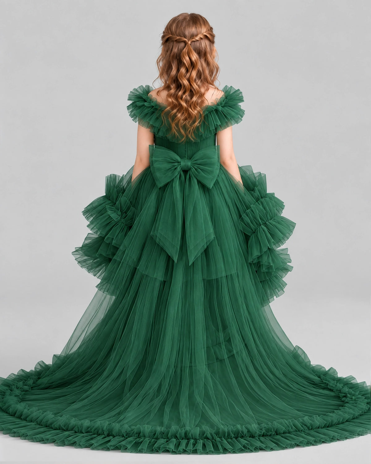 Dark Green Ball Gown Girls Pageant Dresses Back