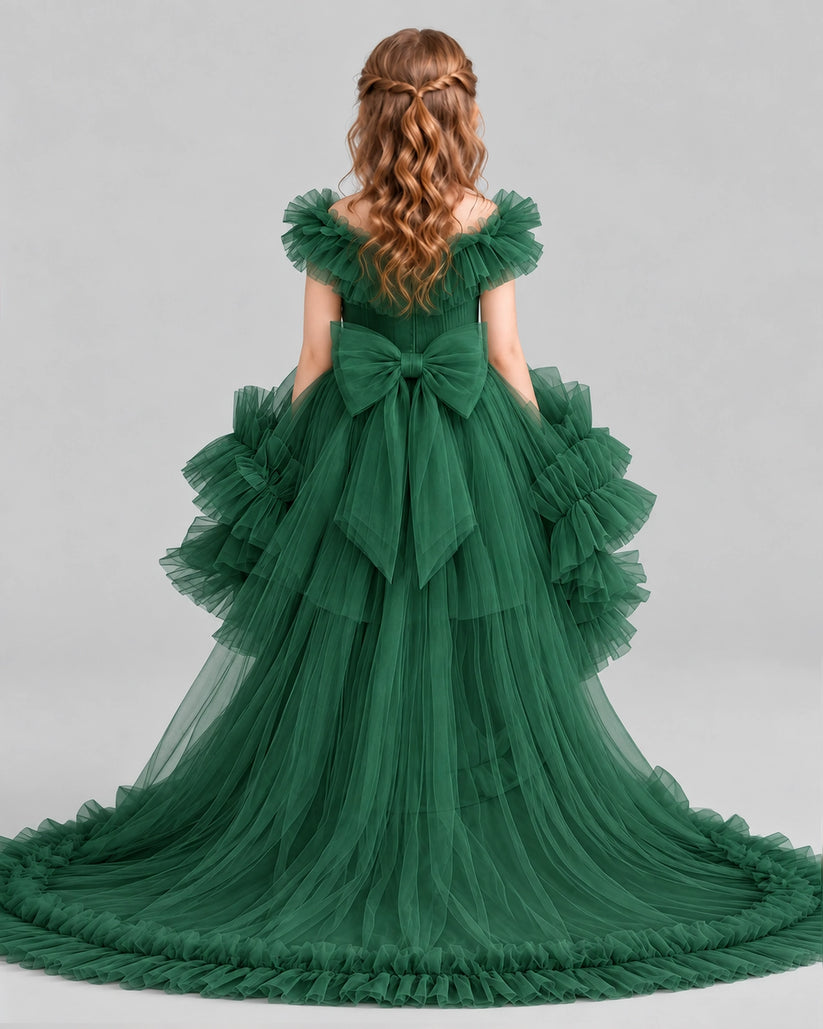 Dark Green Ball Gown Girls Pageant Dresses Back