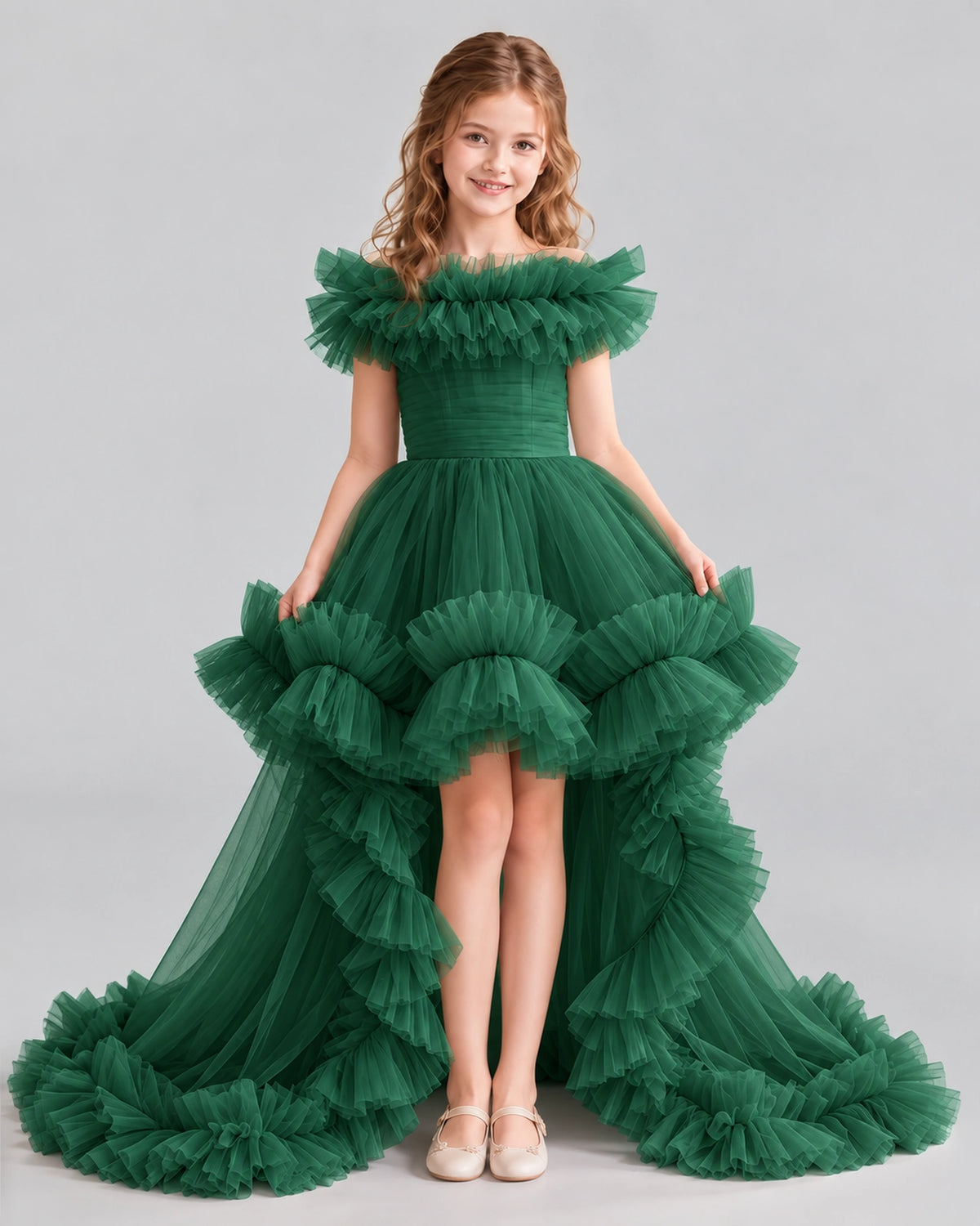 Dark Green Ball Gown Girls Pageant Dresses Front