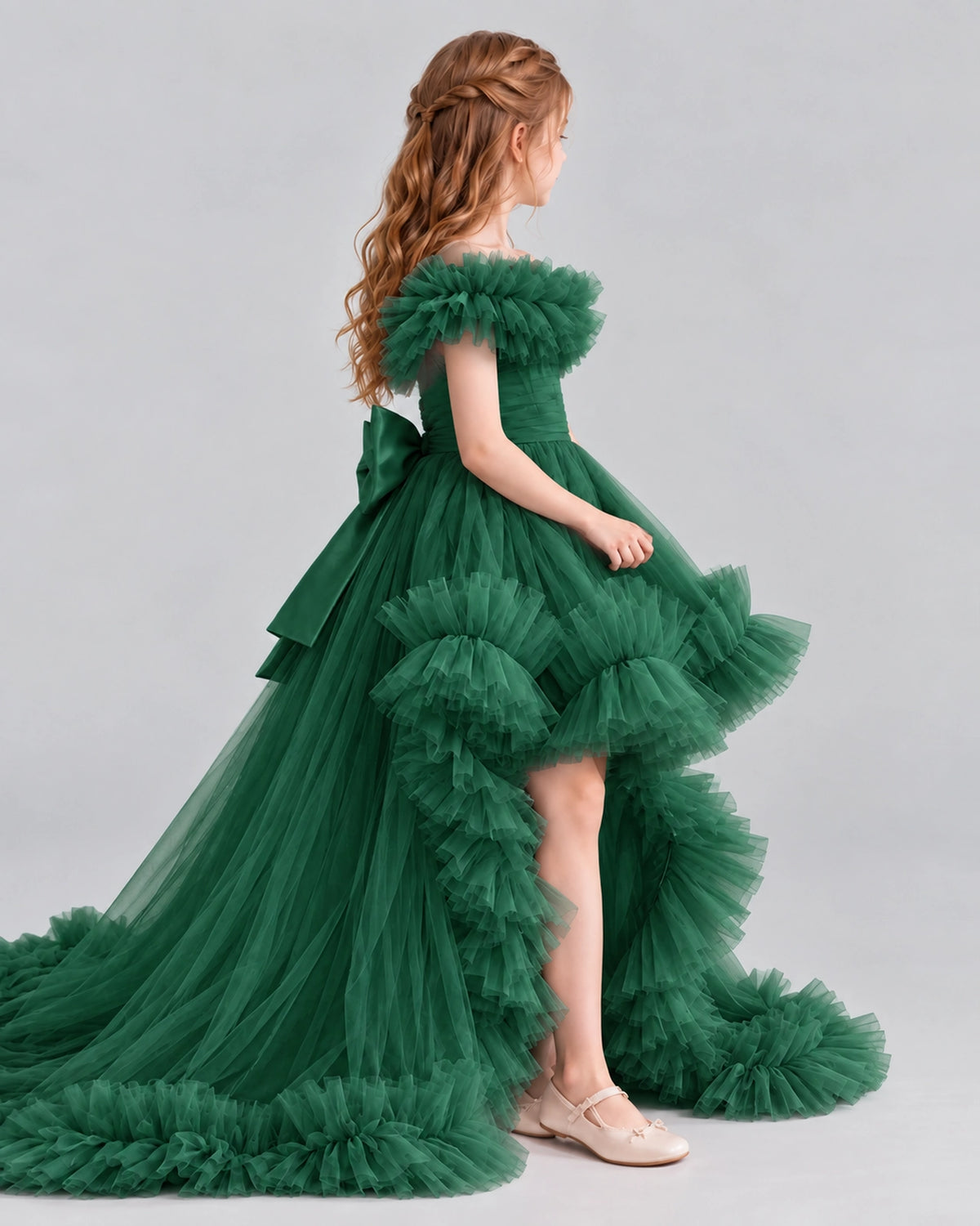 Dark Green Ball Gown Girls Pageant Dresses Side