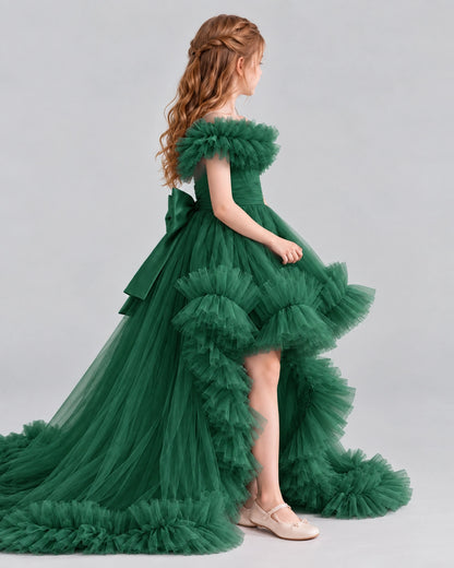 Dark Green Ball Gown Girls Pageant Dresses Side