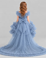 Dusty Blue Ball Gown Girls Pageant Dresses Back