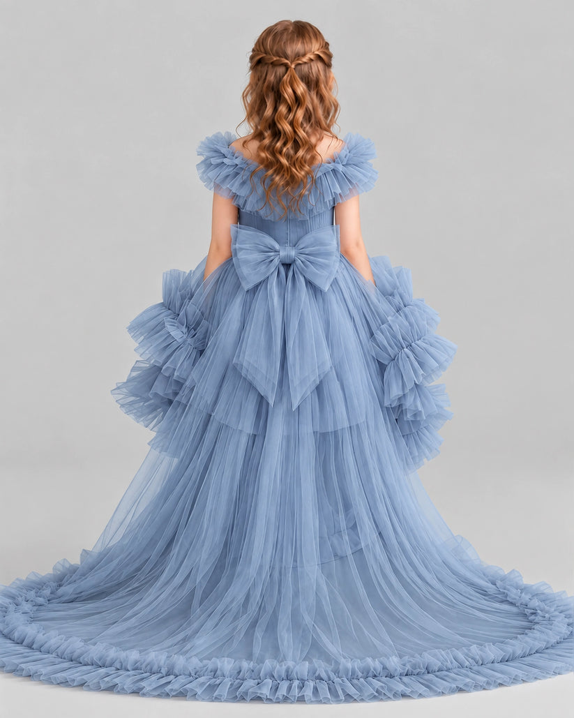 Dusty Blue Ball Gown Girls Pageant Dresses Back