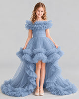 Dusty Blue Ball Gown Girls Pageant Dresses Front