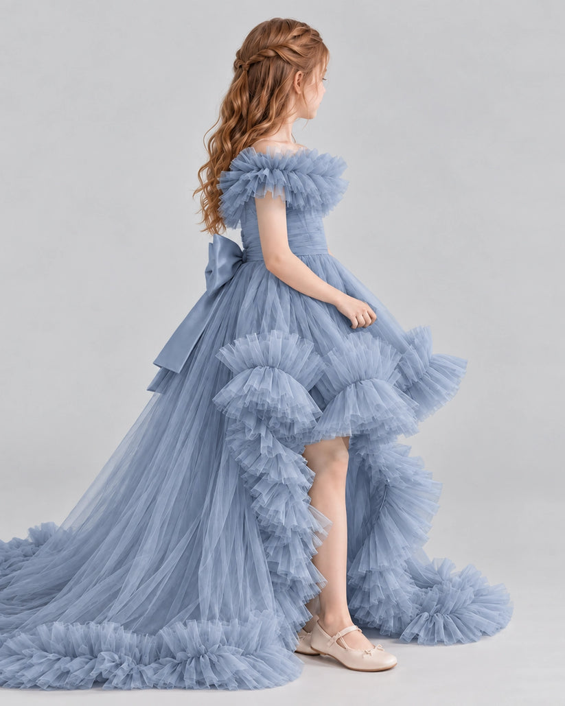 Dusty Blue Ball Gown Girls Pageant Dresses Side