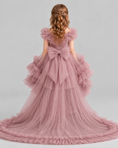 Dusty Rose Ball Gown Girls Pageant Dresses Back