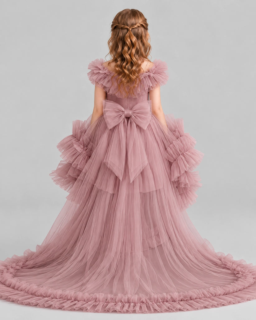 Dusty Rose Ball Gown Girls Pageant Dresses Back