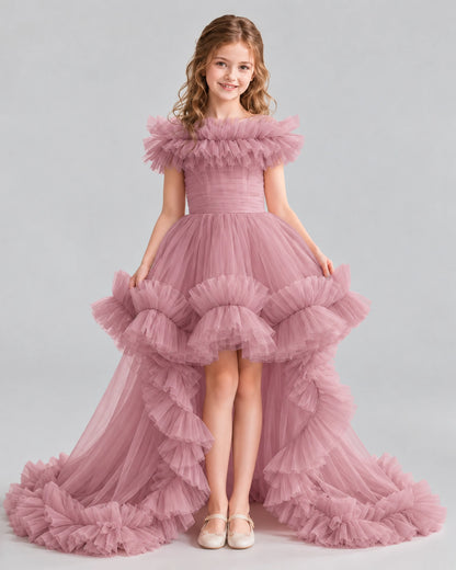 Dusty Rose Ball Gown Girls Pageant Dresses Front