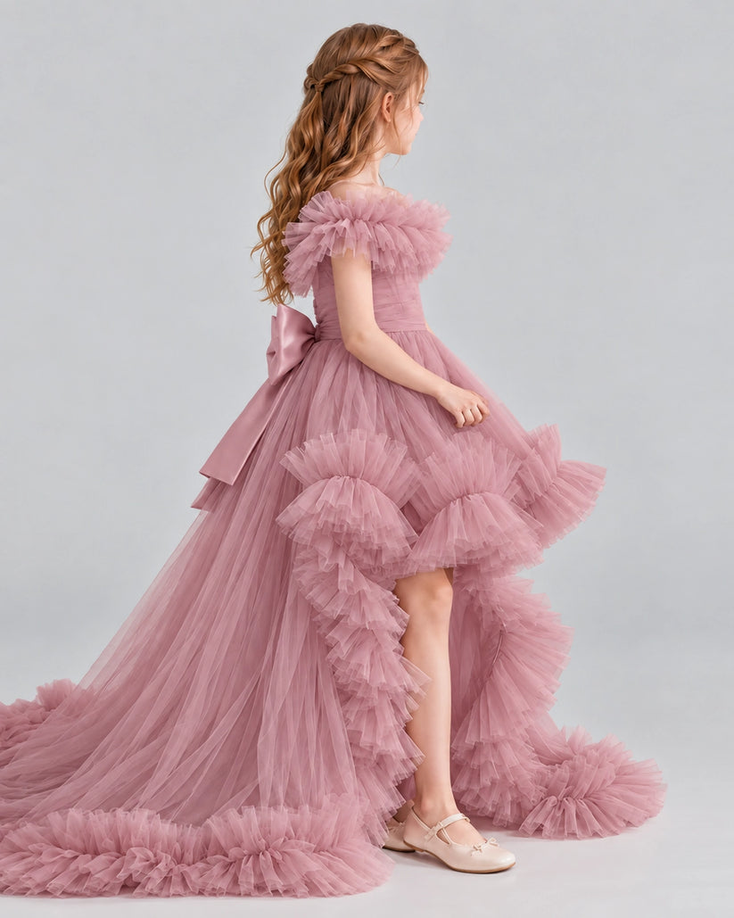 Dusty Rose Ball Gown Girls Pageant Dresses Side