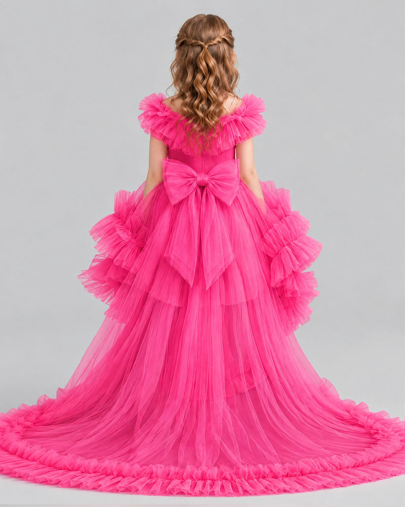 Hot Pink Ball Gown Girls Pageant Dresses Back