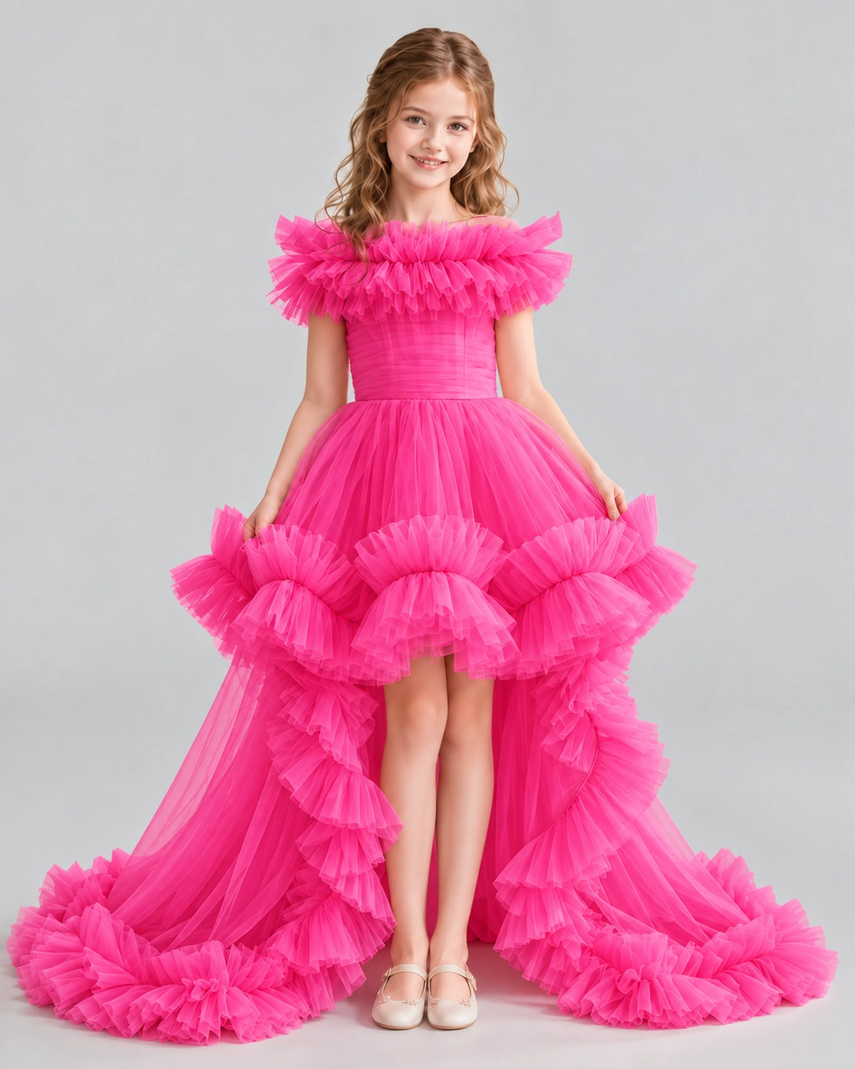Hot Pink Ball Gown Girls Pageant Dresses Front