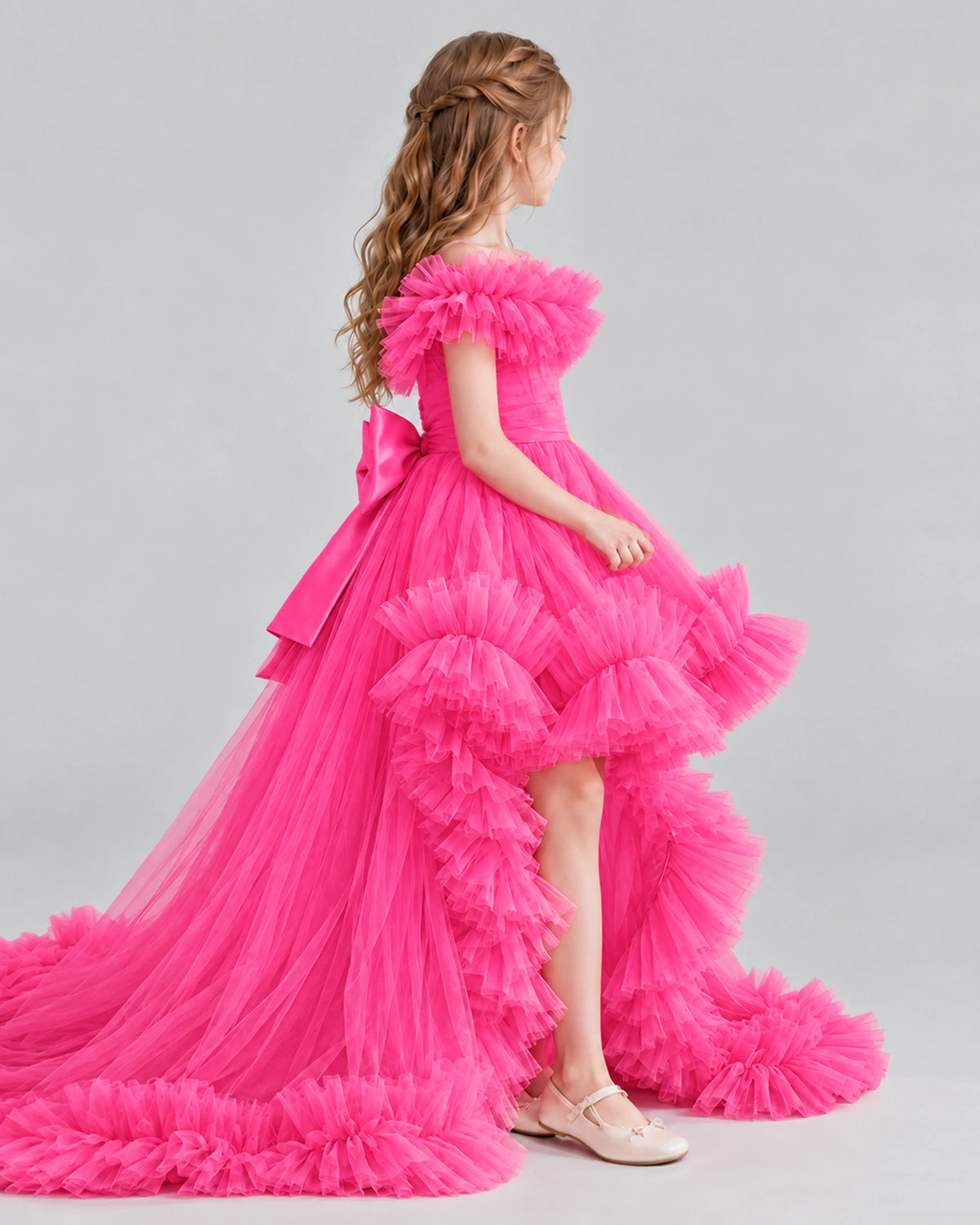 Hot Pink Ball Gown Girls Pageant Dresses Side