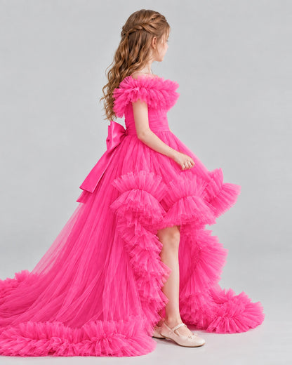 Hot Pink Ball Gown Girls Pageant Dresses Side