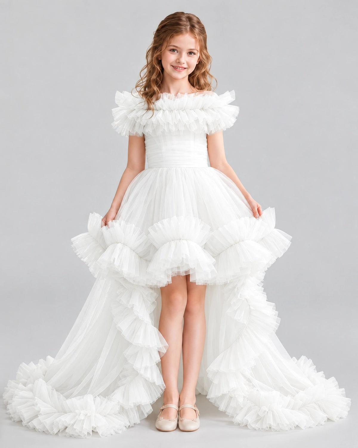 Ivory Ball Gown Girls Pageant Dresses Front
