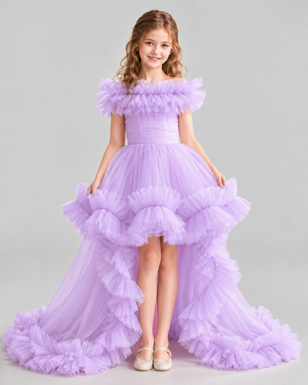 Lilac Ball Gown Girls Pageant Dresses Front