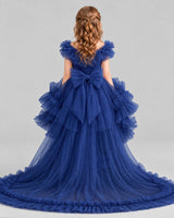 Navy Blue Ball Gown Girls Pageant Dresses Back