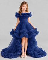 Navy Blue Ball Gown Girls Pageant Dresses Front