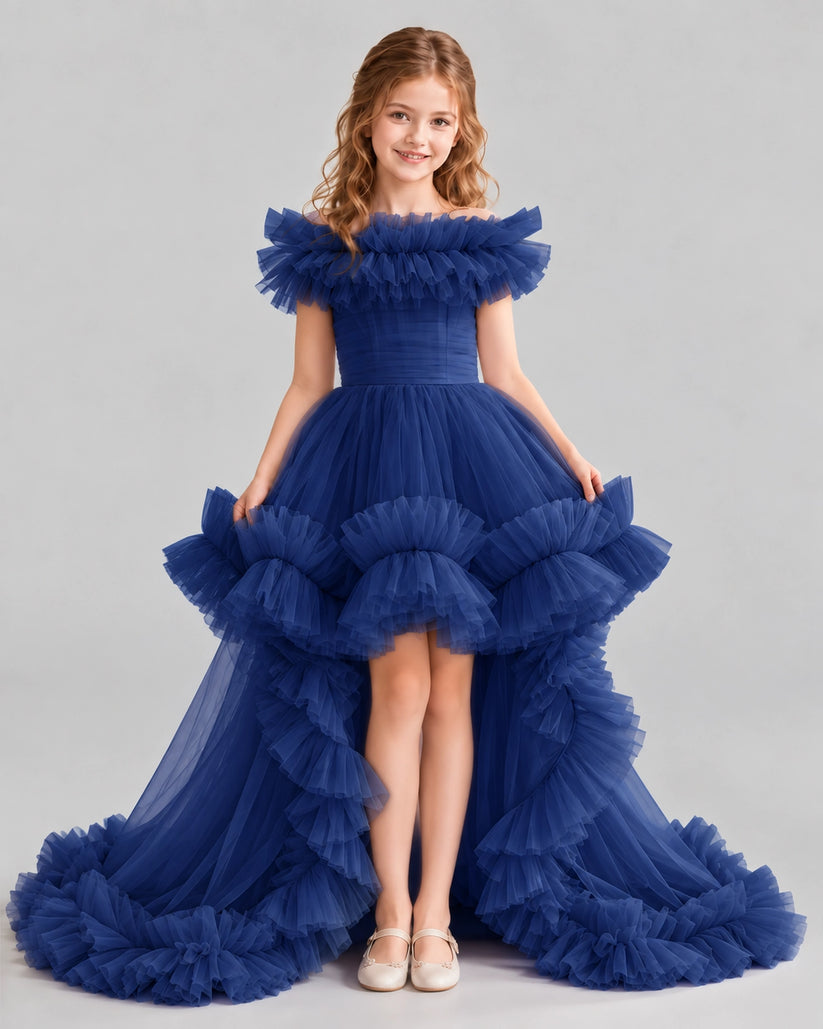 Navy Blue Ball Gown Girls Pageant Dresses Front