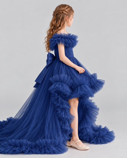 Navy Blue Ball Gown Girls Pageant Dresses Side