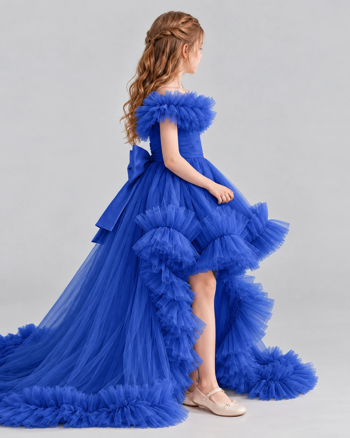 Royal Blue Ball Gown Girls Pageant Dresses Side