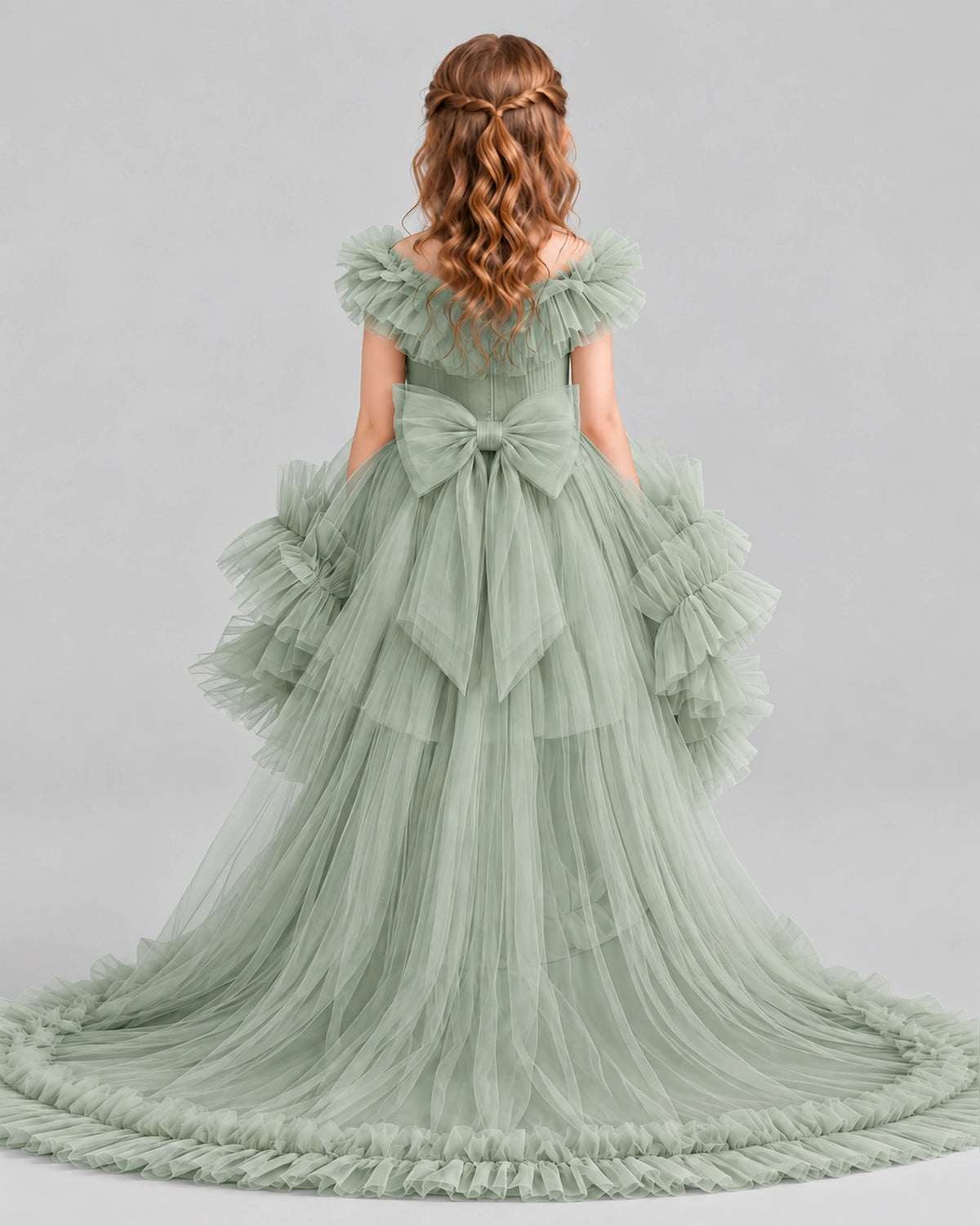 Sage Green Ball Gown Girls Pageant Dresses Back