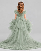 Sage Green Ball Gown Girls Pageant Dresses Back