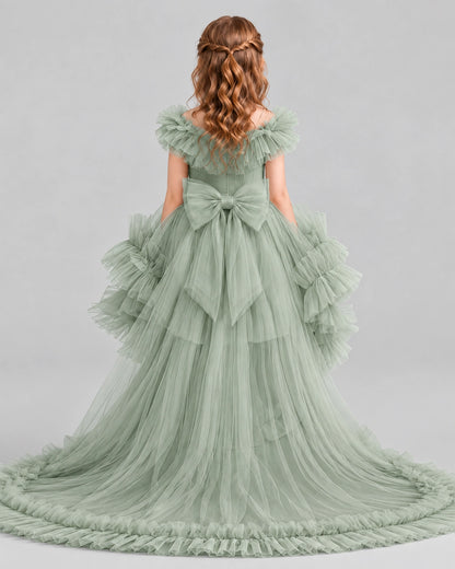 Sage Green Ball Gown Girls Pageant Dresses Back